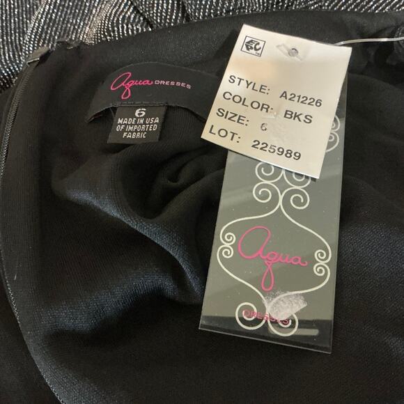 AQUA Black and Silver Sleeveless Metallic Midi Sheath Cocktail Dress Size 6 - Picture 10 of 11